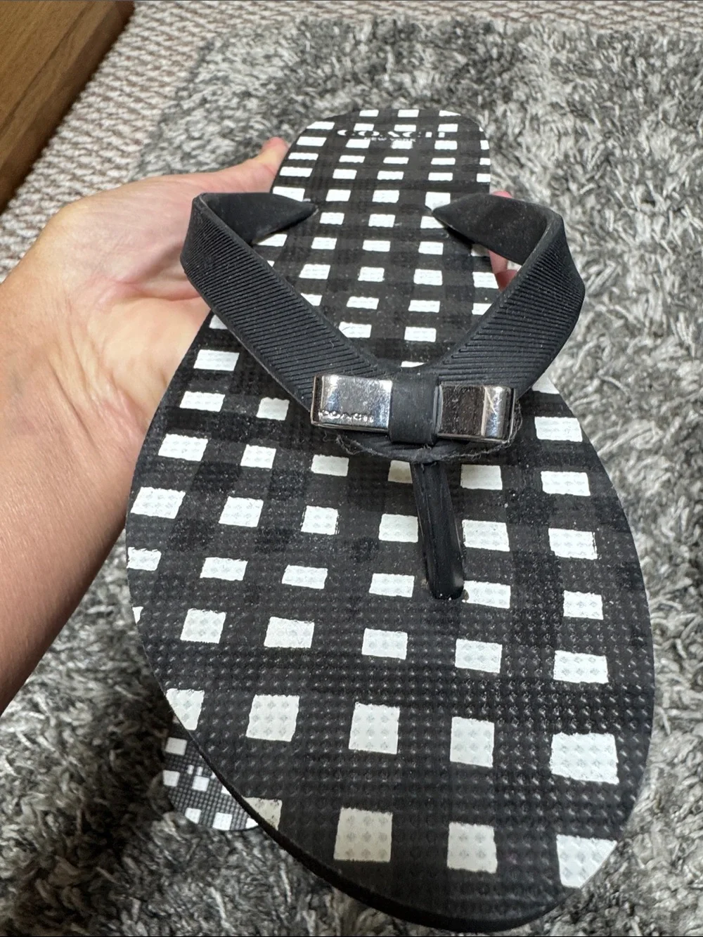Coach Black & White Gingham Flip Flop Sandals for Women